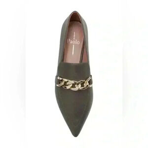 NWOT  Linea Paolo Mabel-L Pointed Toe Loafer  w/Goldtone Links Stone 8.5